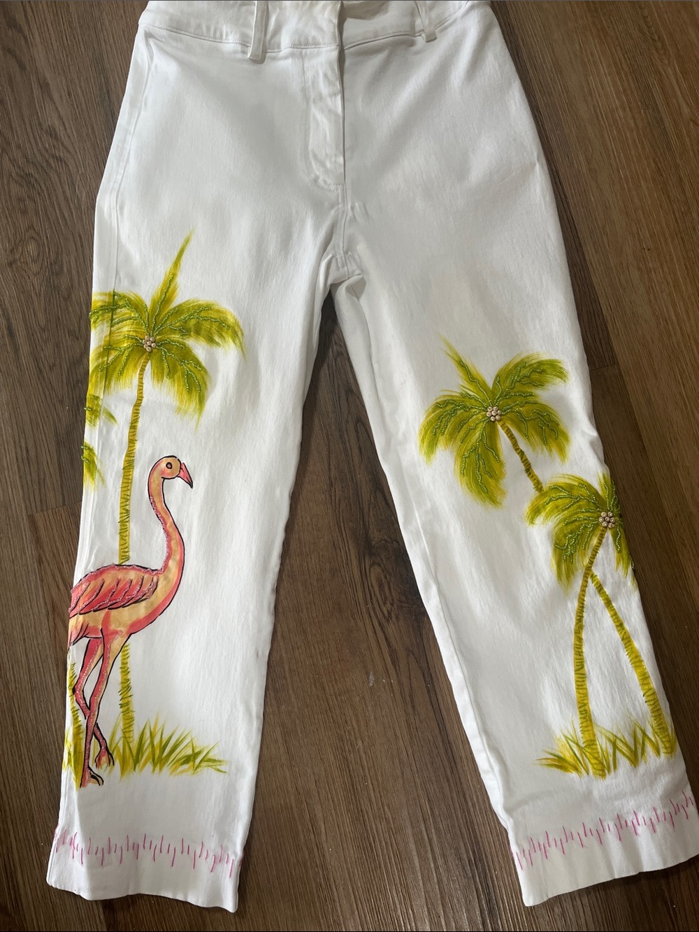 Usindo Flamingo & Palm White Pants XS